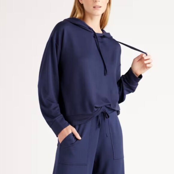 Quince Tops - Quince SuperSoft Fleece Pullover Hoodie Navy Size Medium